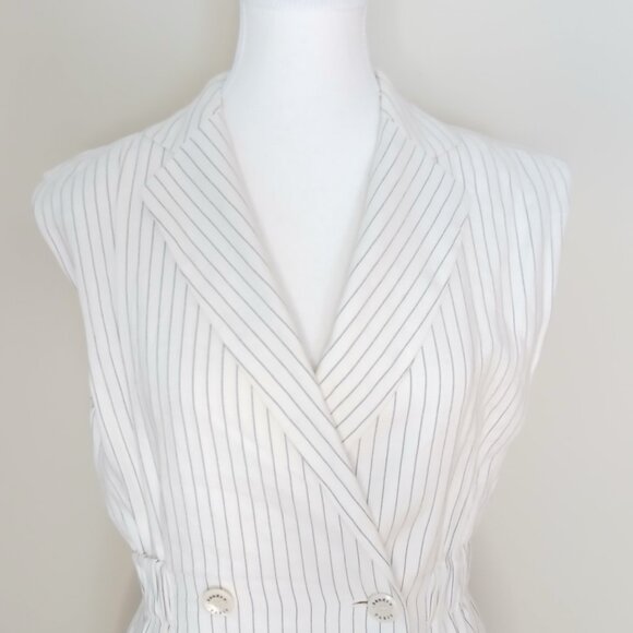 SANDRO Cosima Double Breasted Pinstriped Linen Blend Mini Dress Ecru Size 4 - Picture 3 of 12
